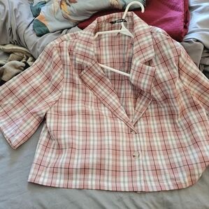 Pink Plaid Button-Up Blazer